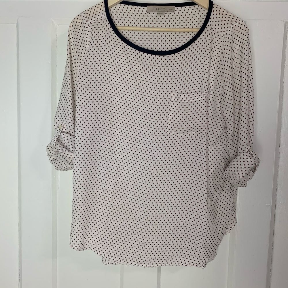 Loft Ann Taylor Roll Sleeve Semi Sheer Blouse